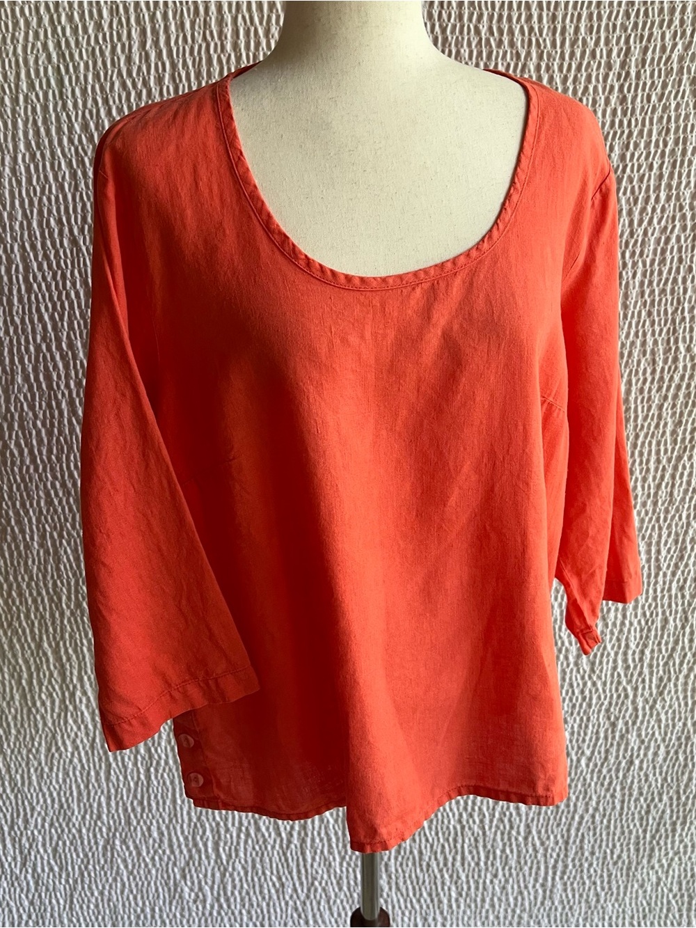 Flax Brand Coral Linen Shirt Top Boxy Pullover 1/2 Sleeve Solid Scoopneck M